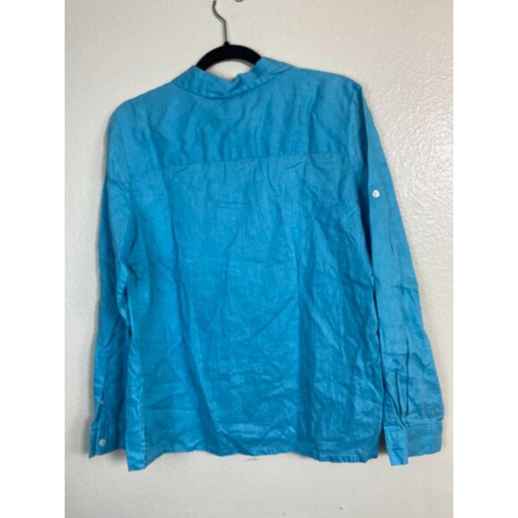 Charter Club Womens Blue Linen Button Up Shirt Size 10 Long Sleeves Lightweight - Picture 2 of 14